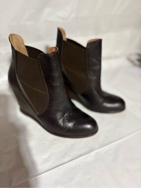 Corso Como Dark Brown Leather Wedge Ankle Boots